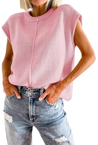 shownicer Pulls sans Manches Femme Col Rond Gilet en Tricot Décontracté Couleur Unie Pullover A Rose L