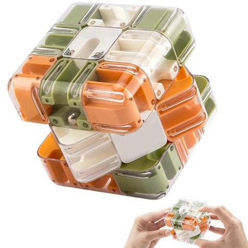 Start 3D Maze Cube Puzzle, Large Clear Transparent Brain Teaser with Green and Orange Sections, Educational Logic Game for Focus and Hand-Eye Coordination