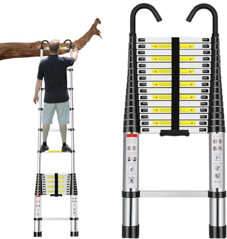 5,1m Teleskopleiter aus Metal – Sicher, geschützt und rutschfest, vielzwecktauglich, ausfahrbar (5,1m/16,6Fuß), Tragfähigkeit bis 150 kg (330 lbs)