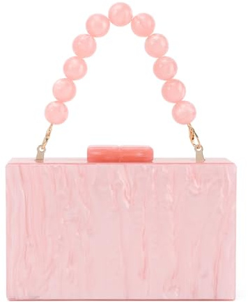 Jywmsc Pochette en Acrylique pour Femme Sac à Main de Soirée Formel Mariage Sac Bandoulière Marbré pour Fête Avec Chaîne de Perles