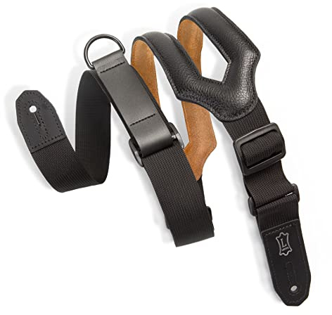 Levy's Leathers Right Height Guitar Strap with Patented RipChord Quick Adjustment Technology, 3 Wide Ergonomic Padded Leather - Black (MRHSS-BLK)