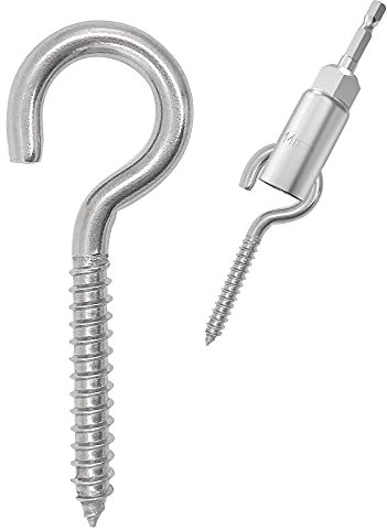 304 Edelstahl Schraubhaken, Metallhaken, Heavy Duty Screw Eye Hooks, Holzklemme Ring Eye Haken, Hängemattenhalterungen, Ösenbolzen (6.0 14 pcs +1 pcs 1/4 hex shank wing nut driver)