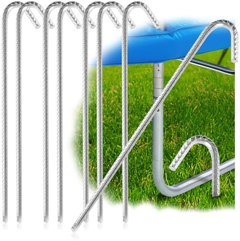 COM-FOUR® 8X ancrages au Sol XL en Acier Massif, Forme J 40 cm, Ø 1 cm - ancrages au Sol galvanisés pour tentes, Pavillons, châteaux gonflables, Stables et inoxydables