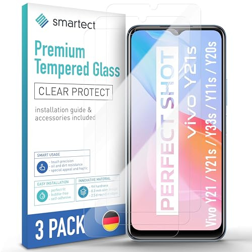 smartect Schutzglas 3 Stück für Vivo Y21 / Y21s / Y33s / Y11s / Y20s, HD Panzerfolie Anti-Kratzer, Displayschutz 0.3 mm Ultra-klar, 9H Härte, Stoßfest, Blasenfrei