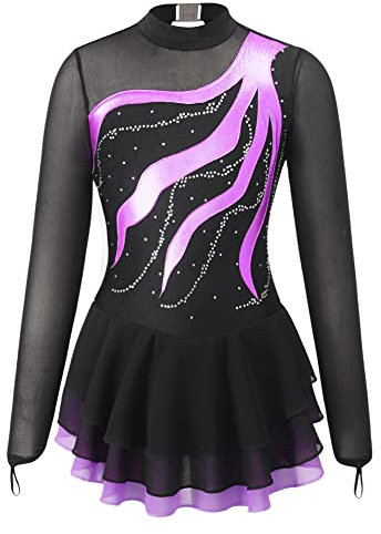 Alvivi Eiskunstlauf Kleid für Kinder Mädchen Ballettkleid Ballettanzug Gymnastikanzug Latein Tanzkleid Eislaufen Wettbewerb Tanzkleidung Lila 170-176