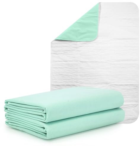 P-P-Pads, Inkontinenzeinlagen, 86,4 x 132,1 cm, wiederverwendbar, waschbar, strapazierfähig, saugfähig, auslaufsicherer Schutz für Ihr Bett, Möbel, Kisten oder Fußböden, Grün, 2 Stück