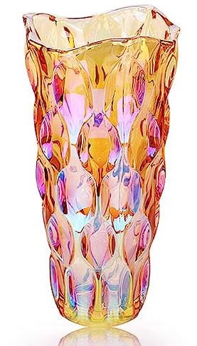 Eastern Rock Flower Glass Vase Thick 3.5lb 9.5inch Sparkle vase Bohemian Style, for Centerpieces,Kitchen,Office, Living Room,Wedding,Perfect Home Decor Glass Vase (Sparkle Amber)