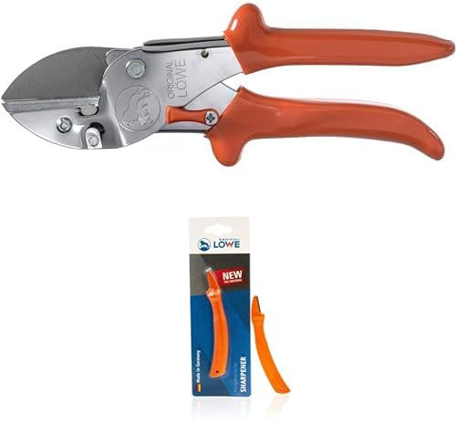 Original LÖWE 1 Set bestehend aus Profi Universal Amboss-Schere 1.105 für Industrie und Handwerk & Klingenschärfer 0022 für Gartenscheren und Industriescheren