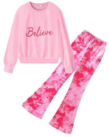 Arshiner Ragazze Set di Abbigliamento Tempo Libero Felpa con Pantaloni Svasati Set Bambini Autunno Inverno Outfit Moda Manica Lunga Set di Abbigliamento per ragazze 12-13 Anni