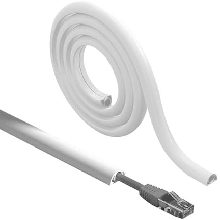 Mini goulotte de câble autocollante blanche - Gaine de gestion de câbles pour câbles électriques - En PVC souple - Ouverture latérale - Pour mur, conduits pour câbles TV simples - 1 m