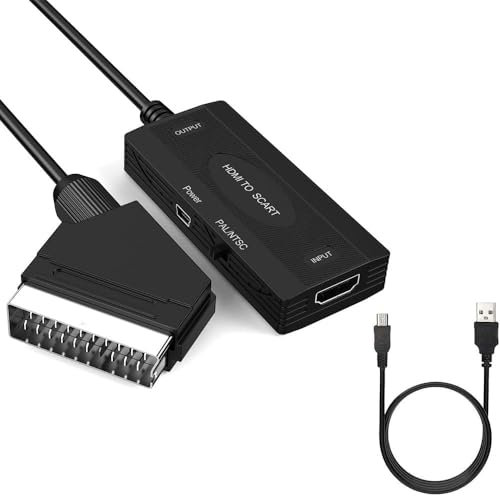 Convertisseur vidéo HDMI vers péritel, adaptateur HD 1080p avec câbles, prise en charge NTSC/PAL (vidéo + audio sur péritel)
