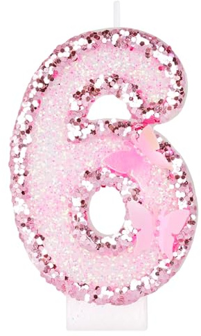 Alaoo Velas Cumpleaños Números 6,3D Mariposas Rosa Vela,Vela de Número 6 de Pastel Decoración,para Aniversarios,Baby Shower de Cumpleaños,Rosa