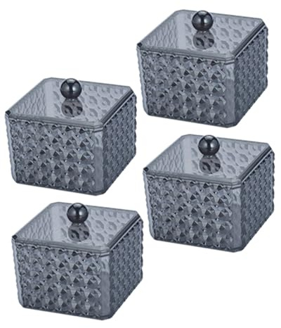 BUGUUYO 4 Piezas Cajas Organizadoras de Acrílico Transparente para Algodón y Bastoncillos con Tapa Contenedor Resistente y Fácil de Limpiar para Baño y Maquillaje