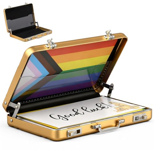 WRITWAA Mini Briefcase Business Card Holder Metal Business Card Case with Snap Closure Index Box for Cards Photos Coupons and Recipes Desk Office Storage for Home Travel