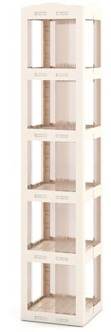 GOPLUS Estantería Giratoria 360°, Estantería de 3/4/5 Niveles con Paneles Transparentes y Base Giratoria, Estante de Almacenamiento para Dormitorio y Oficina (5 Niveles,Blanco)