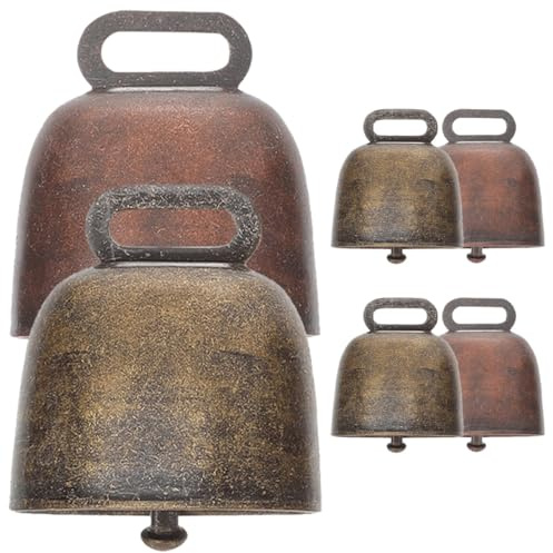 LIFKOME Lot de 6 Cloches à Vaches en Métal Cuivre, Grosses Cloches pour Bétail, Sonnaille Puissante pour Animaux, Accessoires Décoratifs DIY pour Ferme et Pâturage