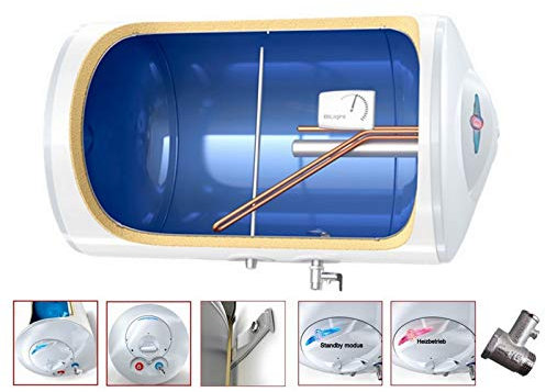 horizontal wandhängender Elektro Warmwasserspeicher Boiler 3000 Watt - 2fach emailliert Antikalk Beschichtung - 100 L Liter