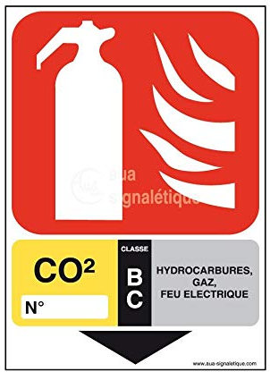 AUA SIGNALETIQUE - Panneau Extincteur Classe CO2 BC - 150x105 mm, PVC 1.5mm