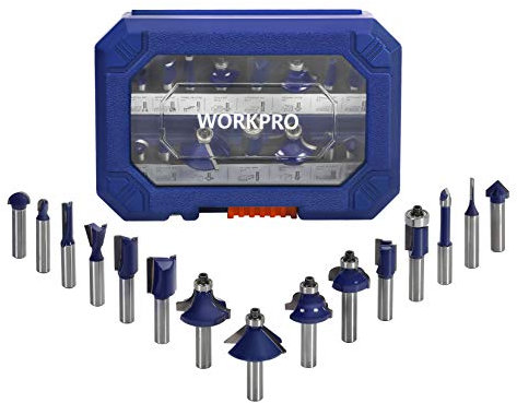 WORKPRO Coffret de 15 Fraises Défonceuses à Tige de 8 mm, Fraises à Rainurer en Acier au Tungstène pour la Finiation du Bois Divers
