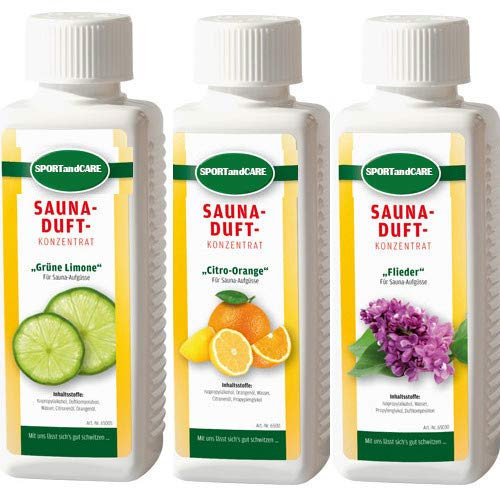 Finnsa Saunaaufguss Set „Dolche Vita“ Grüne Limone – Citro – Orange, Flieder (3 x 250 ml=750ml)