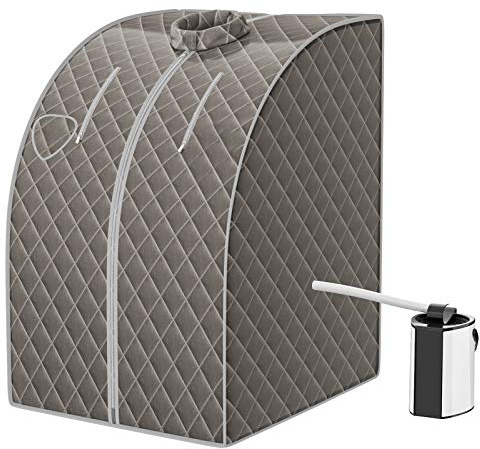 COSTWAY 3L Mini Sauna de Vapor para Casa con Control Remoto,Silla y Accesorios Sauna de Vapor Portátil con Control Remoto Cabina de Sauna con Temperatura y Temporizador Ajustables (gris)
