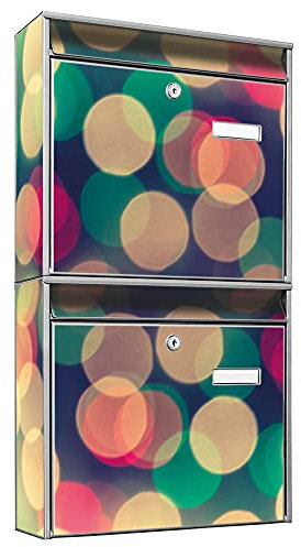 banjado Briefkastenanlage 2 Fach - 2 Briefkästen 36x64x10cm groß - Doppelbriefkasten Set - Namensschild, 2 Schlüssel, Montagematerial - Stahl verzinkt Silber - Motiv Lichtpunkte