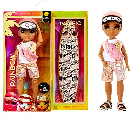 Rainbow High Pacific Coast - Finn Rosado - Bambolotto alla Moda con Outfit, tavola da Surf e Supporto per Bambole - Include Borsa a Tracolla, Accessori per Piscina e Altro - età: dai 6 Anni in su