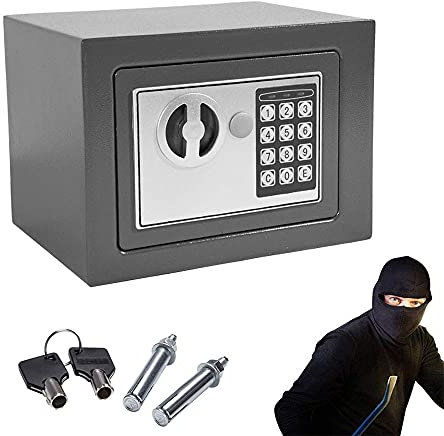 Cassaforte Hotel 4,6L, Piccola Cassetta di Sicurezza Elettronica Digitale con 2 Chiavi di Emergenza, Cassaforte da Armadio, Cassaforte a Muro, per Casa, Ufficio o Viaggi, 23x17x17cm, Grigio