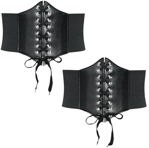 Retro Corsetto Largo Cintura, Corsetto Retrò Fascia Elastica, Bustini Aderenti Femminili, Cintura a Vita Alta in Pelle PU, Corsetto Donna Elastico, Applica a Abito da Festa Halloween Corsetto 2 Pezzi