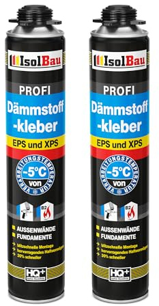 Isolbau B2 Dämmstoffkleber - 2 x 750 ml Perimeterkleber für EPS- & XPS-Platten - 1K PU-Klebeschaum für Dämmung und Isolieren