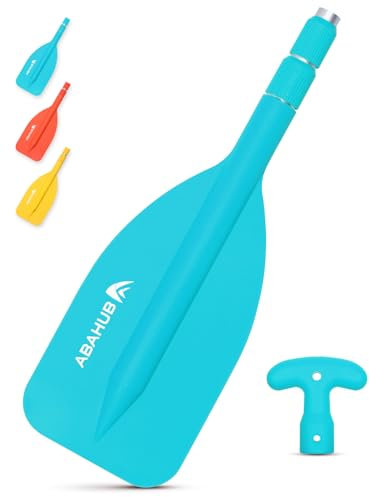 Abahub 1PCS Teleskop Paddel 53-106cm Stechpaddel Notfall Paddel mit T-Griff Leichte Ruder Mini Hilfspaddel Teleskopierbar Aluminiumschaft für Kanufahren Kajkak Schlauchboot, Blau