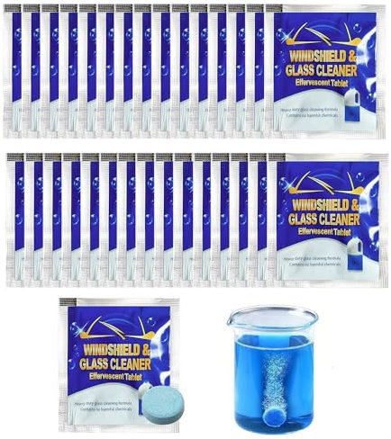 30 Pezzi Pastiglie Lavavetri Effervescenti Auto,lavavetri per auto,1 Pastiglie = 4L Liquido, Concentrato Compresse di Rondella, Detergente per Pulizia Parabrezza Auto per Vetri, Schermi