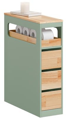SoBuy Mueble Baño Cajonera Baño Estrecho 3 Cajones con Ruedas para Rincones y Huecos Pequeños para Familias y Hogares, Mueble Almacenaje Verde 65x23x82cm BZR54-II-GR