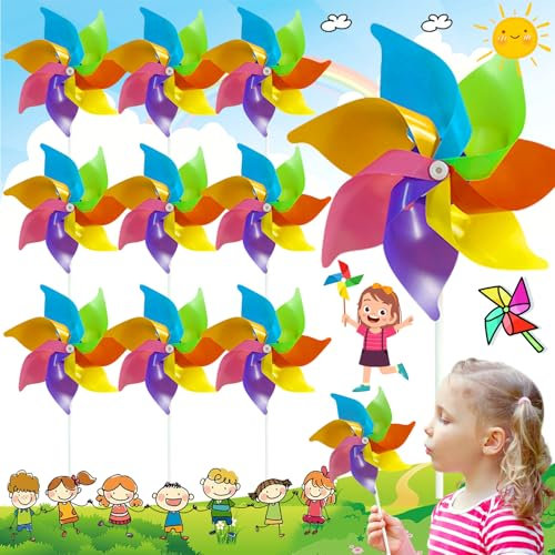 SoundZero 10 Pièces Moulin a Vent, Moulin à vent pour enfants en papier, Moulin à Vent Fournitures pour Enfants, pour Enfants Activités Manuelles Partydekorationen (avec accessoires)