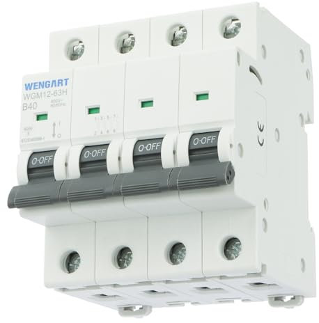 Wengart Disjoncteur miniature triphasé WGM12-63H AC230V/400V, 4P, 40A, 10kA, B-Char, haute résistance aux courts-circuits, matériaux ignifuges pour protéger les systèmes électriques domestiques