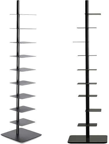 BYGSBKDP Spine Tower Bookcase - Modern - Metal - 10 Shelves - vertical -Adjustable - Space-Saving - Ideal for Home Office, Living Room, Dining Room, Bedroom Tall Bookcases for Small Spaces (Black)