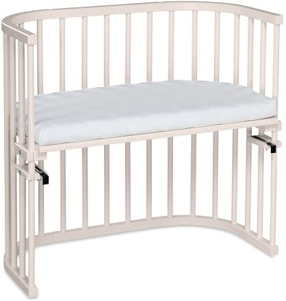 babybay Original Beistellbett aus massivem Buchenholz/kompakt & verwandelbar/Kinderbett Höhe stufenlos verstellbar & umweltfreundlich/mitwachsendes Babybett (beige lackiert) / inkl. Matratze