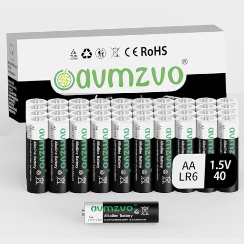 avmzvo AA-batterier 40 stycken, batteri LR6 1,5 V, hållbar kraft, alkaliskt | Kraftfull, kan användas för leksaker, väckarklocka och andra elektroniska enheter 【10 års garanti】