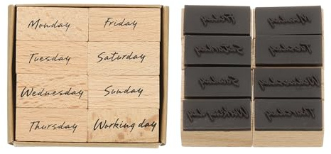 PATIKIL Date Stamps Wood Rubber Stamp, Vintage Week Stamps Set Wooden Stamp Stamper for Card Making DIY Crafting Scrapbooking Style 1, Brown