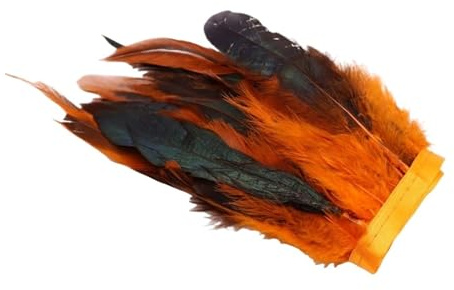 Frange de garniture en plumes de coq naturelles, 1 mètre, for artisanat, plumes noires, ruban, bricolage, couture de vêtements, décorations de fête, 13-18cm(Orange)