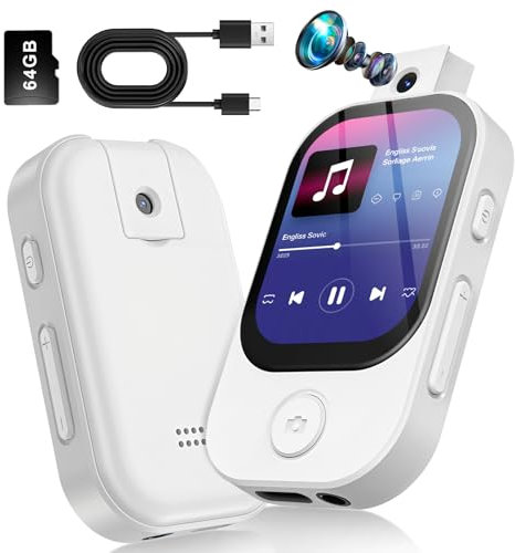 Ninonly 64GB Reproductor MP3 Bluetooth 5.0 con Cámara Giratoria 180°2,01 Pulgadas con Pantalla de Ultra definición Sonido HiFi FM Grabación de Voz para Deporte Viajes