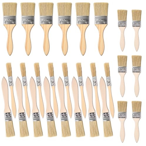 Pumwoy 28 Piezas Brochas Pintura 10/25/38/50mm, Brochas para Pintar Brochas Planas, Brochas Pintor Brocha Barniz Madera, Pinceles Pintura para Barniz, Pegamento, Cuadros