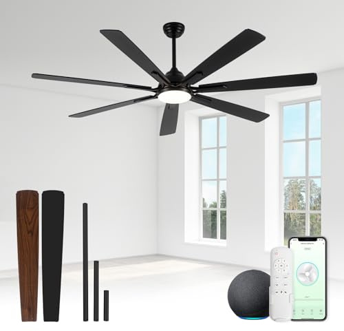 ECOiTEL 72Inch Smart Ceiling Fan with Alexa APP,Large Black Ceiling Fan with Light,6 Speed,3CCT,Dual Finish 7 Blades,Quiet DC Motor Outdoor Fan for Patio,Big Living Room