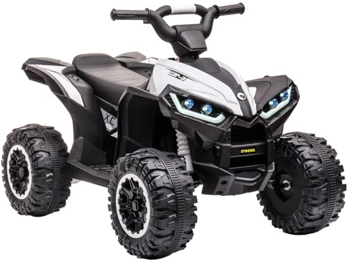 Aptliton Kids Electric Quad Bike 12V, Ride On Car ATV Toy with Remote Control, Music, LED, Horn, 2 Speed, for Ages 3-5 Years, 83 x 53 x 56 cm (White)