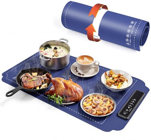 Vankarr Chauffe Plat Électrique Plaque Chauffante Pliable Portable avec Température Réglable Chauffe Plat pour Aliments pour Fêtes, Buffets, Réunions de Famille, Chauffe-Assiette Alimentaire