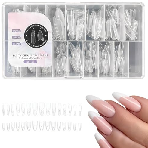 Forme per Unghie in Gel 240 Pezzi Trasparenti - Dual Form Sandwich per Ricostruzione Unghie, Tip in Gel per Estensioni Rapide, Adatte a Uso Domestico e Professionale