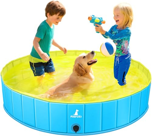 Pourbibi Hundepool fur Große Hunde, Faltbare Hund Schwimmbecken Hundebadewanne, rutschfest Dog Pool Planschbecken für Kinder und Hunde, 120 x 30 cm