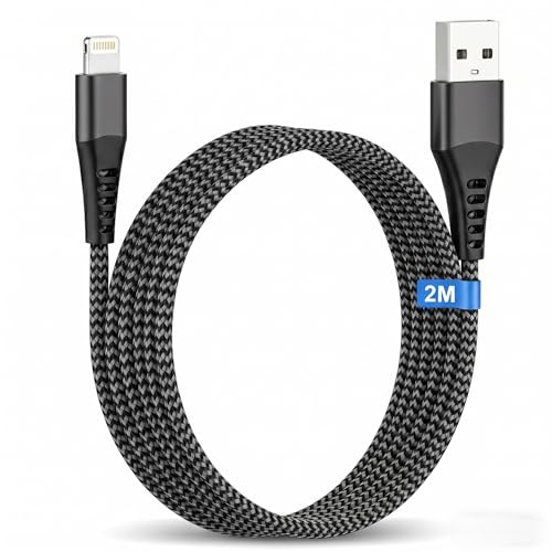 iPhone-laddningskabel 2M, [MFi-certifierad] iPhone-kabel USB till Lightning-kabel, lång iPhone-laddningskabel snabbladdning, nylon USB lightning-sladd för Apple iPhone 14 13 12 11 Pro Max XS XR 8 7 6
