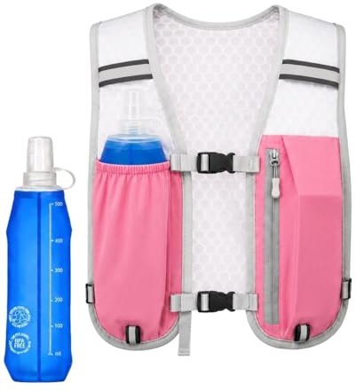 Gilet de Course d'hydratation Running Unisexe Taille Unique Gilet Réfléchissant Léger Poche Zippée Sécurisée Sac Respirant pour Trail, Randonnée, Cyclisme & Marathon