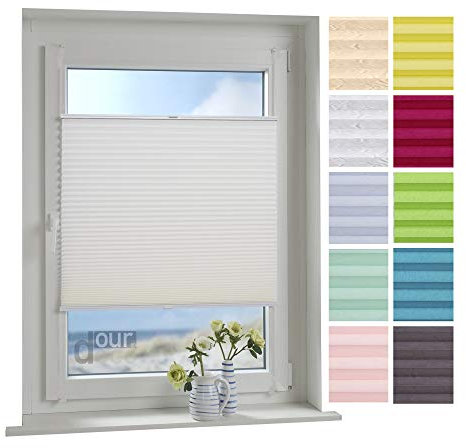ourdeco® Plissee / 080 x 220 cm (Breite x Höhe) Weiß/lichtdurchlässig, Blickdicht/verspannt/zum Klemmen und Montage ohne Bohren